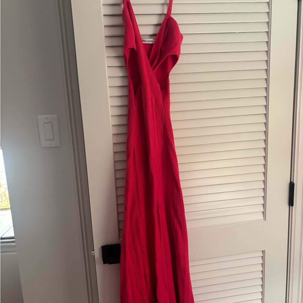 Anna Quan hot pink Ribbed Maxi Dress with Spaghetti Straps